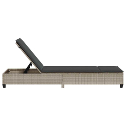 Leżak z poduszkami Jasnoszary 55x200x25,5cm Polirattan