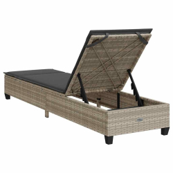 Leżak z poduszkami Jasnoszary 55x200x25,5cm Polirattan