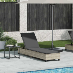 Leżak z poduszkami Jasnoszary 55x200x25,5cm Polirattan