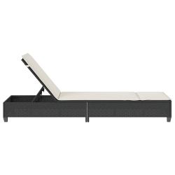 Leżak z poduszkami Czarny 55x200x25,5cm Polirattan