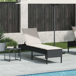 Leżak z poduszką Czarny 55x200x44cm polirattan