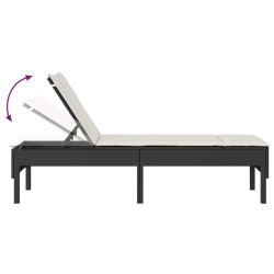 Leżak z poduszką Czarny 55x200x44cm polirattan