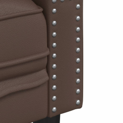 Sofa Chesterfield, 3-os., brązowa, tapicerowana sztuczną skórą