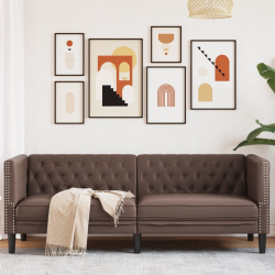 Sofa Chesterfield, 3-os., brązowa, tapicerowana sztuczną skórą