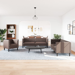 3-cz. zestaw wypoczynkowy Chesterfield, brązowy, sztuczna skóra