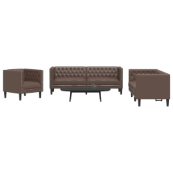 3-cz. zestaw wypoczynkowy Chesterfield, brązowy, sztuczna skóra