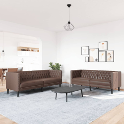 2-cz. zestaw wypoczynkowy Chesterfield, brązowy, sztuczna skóra