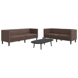 2-cz. zestaw wypoczynkowy Chesterfield, brązowy, sztuczna skóra