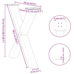 Nogi do stołu jadalnianego, 2 szt., 70x(72-73) cm, stal
