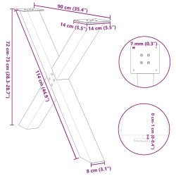 Nogi do stołu jadalnianego, 2 szt., 90x(72-73) cm, stal