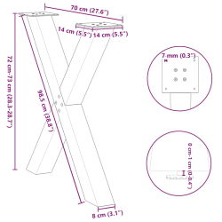 Nogi do stołu jadalnianego, 3 szt., 70x(72-73) cm, stal