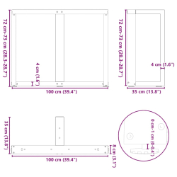 Nogi do stołu jadalnianego, 2 szt., 100x35x(72-73) cm, stal