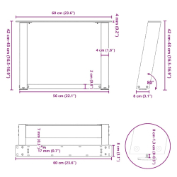 Nogi do stolika kawowego, 2 szt., naturalna stal, 60x(42-43) cm