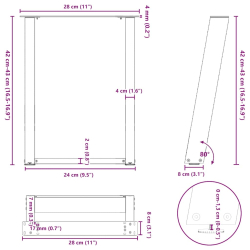 Nogi do stolika kawowego, 2 szt., naturalna stal, 28x(42-43) cm