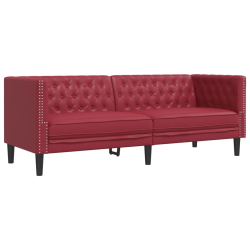 Sofa Chesterfield, 3-os., bordowa, tapicerowana sztuczną skórą
