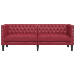 Sofa Chesterfield, 3-os., bordowa, tapicerowana sztuczną skórą