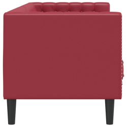 Sofa Chesterfield, 3-os., bordowa, tapicerowana sztuczną skórą