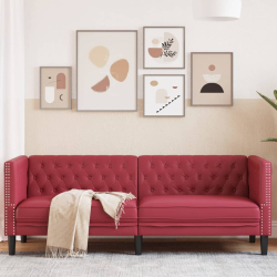 Sofa Chesterfield, 3-os., bordowa, tapicerowana sztuczną skórą