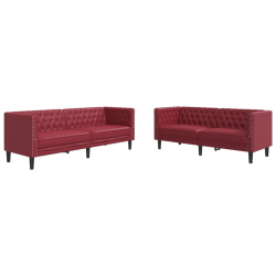 2-cz. zestaw wypoczynkowy Chesterfield, bordowy, sztuczna skóra