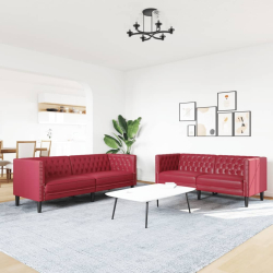 2-cz. zestaw wypoczynkowy Chesterfield, bordowy, sztuczna skóra