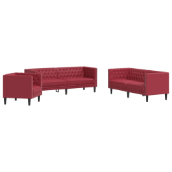 3-cz. zestaw wypoczynkowy Chesterfield, bordowy, sztuczna skóra