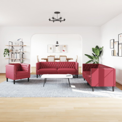 3-cz. zestaw wypoczynkowy Chesterfield, bordowy, sztuczna skóra