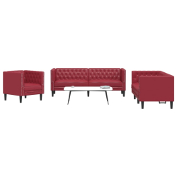3-cz. zestaw wypoczynkowy Chesterfield, bordowy, sztuczna skóra