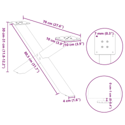 Nogi do stolika kawowego, 2 szt., naturalna stal, 70x(30-31) cm