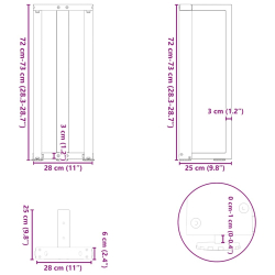 Nogi do stołu konsolowego, 2 szt., 25x28x(72-73) cm, stal