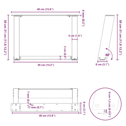 Nogi do stolika kawowego, 2 szt., naturalna stal, 40x(30-31) cm