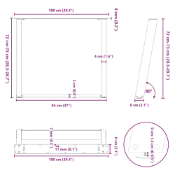 vidXL Nogi do stołu jadalnianego, 2 szt., 100x(72-73) cm, stal