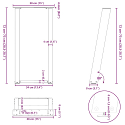 Nogi do stołu konsolowego, 2 szt., 38x(72-73) cm, stal