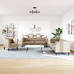 3-cz. zestaw wypoczynkowy Chesterfield, cappuccino, ekoskóra