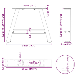 Nogi do stolika kawowego, 2 szt., 50x(30-31) cm, stal