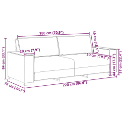 Sofa 3-osobowa, czarny, 180 cm, tapicerowana aksamitem