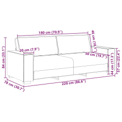 Sofa 3-osobowa, żółty, 180 cm, tapicerowana aksamitem