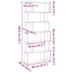 Regał biblioteczny Czarny Dąb 80x24x190,5 cm Drewno klejone