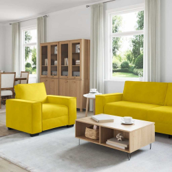 3-częściowy komplet wypoczynkowy, obity aksamitem, żółty