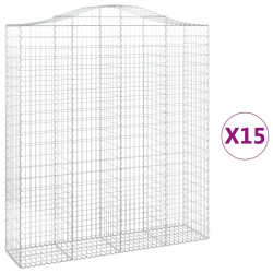 Kosze gabionowe, 15 szt, 200x50x220/240cm, galwanizowane żelazo