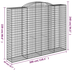 Kosze gabionowe, 15 szt, 300x50x220/240cm, galwanizowane żelazo