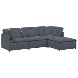 Sofa modułowa z podnóżkiem i poduszkami aksamitna ciemnoszara