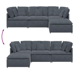 Sofa modułowa z podnóżkiem i poduszkami aksamitna ciemnoszara
