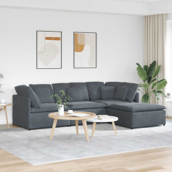 Sofa modułowa z podnóżkiem i poduszkami aksamitna ciemnoszara