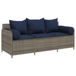 3-osobowa sofa ogrodowa z poduszkami, szara, polirattan