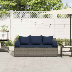 3-osobowa sofa ogrodowa z poduszkami, szara, polirattan