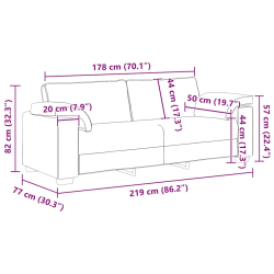 Sofa 3-osobowa, kremowa, 178 cm, aksamit