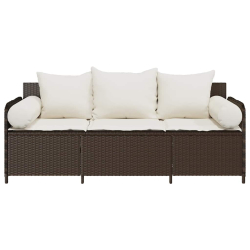 Sofa ogrodowa z poduszkami, 3-osobowa, brązowa, polirattan