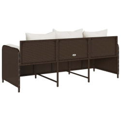 Sofa ogrodowa z poduszkami, 3-osobowa, brązowa, polirattan