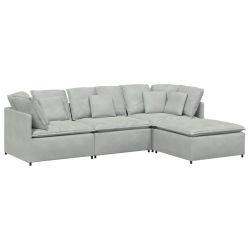 Sofa modułowa z podnóżkiem i poduszkami Velvet Light Grey