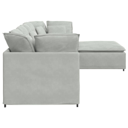 Sofa modułowa z podnóżkiem i poduszkami Velvet Light Grey